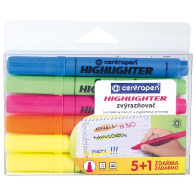 Zvýrazňovač Centropen 8552, sada 6 farieb