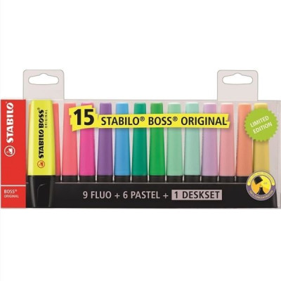 Zvýrazňovač STABILO BOSS ORIGINAL, sada 15 farieb