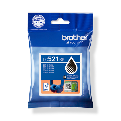 Brother LC-521BK, originálny atrament, čierny, 500 strán