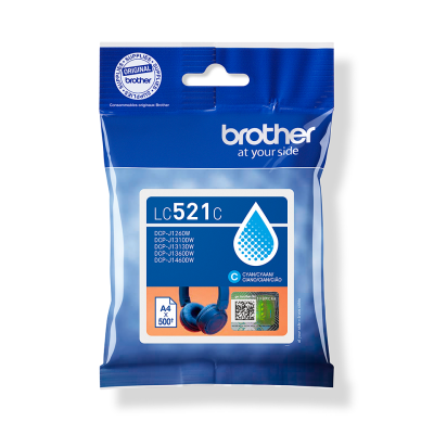 Brother LC-521C, originálny atrament, azúrový, 500 strán