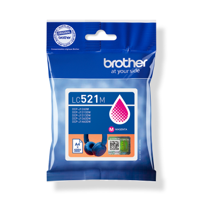 Brother LC-521M, originálny atrament, purpurový, 500 strán