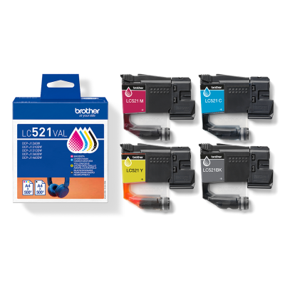 Brother LC-521VAL, originálny atrament, CMYK, 500 strán, 4-pack