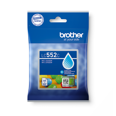 Brother LC-552C, originálny atrament, azúrový, 550 strán
