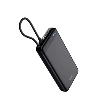 TRUST Powerbanka Fiera, 20000 mAh, s káblom, 2× USB-C, čierna