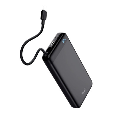 TRUST Powerbanka Fiera, 20000 mAh, s káblom, 2× USB-C, čierna
